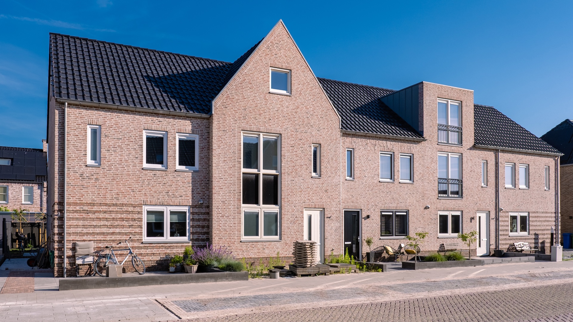 Dutch Suburban area with modern family houses, newly build modern family homes in the Netherlands